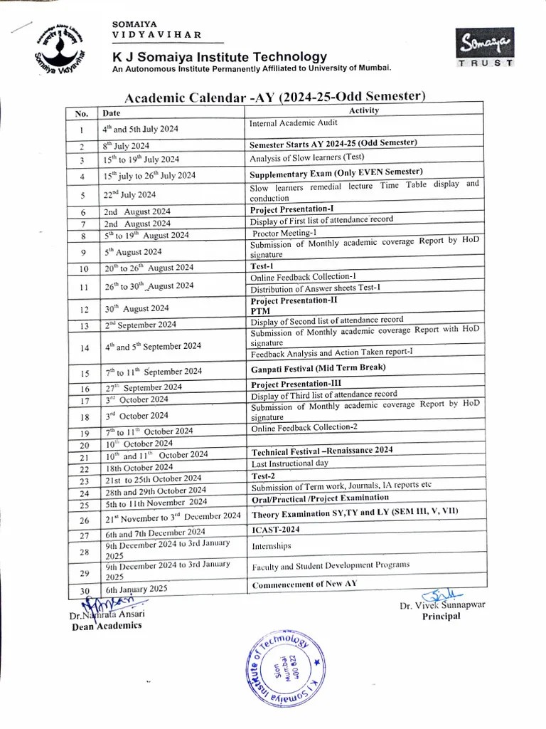 Academic Calender 2425 PDF Academic Term Academia
