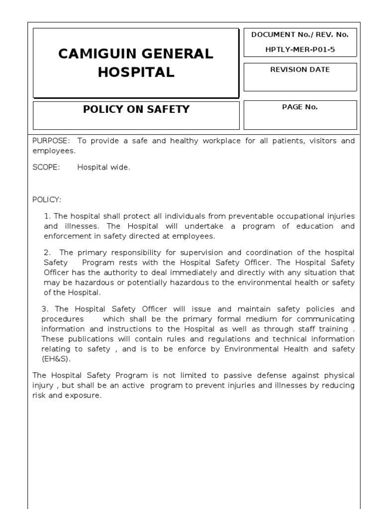 Policy Template1 PDF Safety Personal Protective Equipment