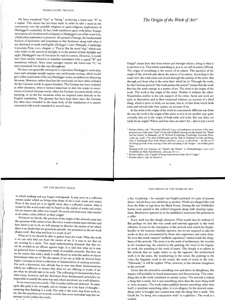 Heidegger The Origin of the Work of Art Truth Thought