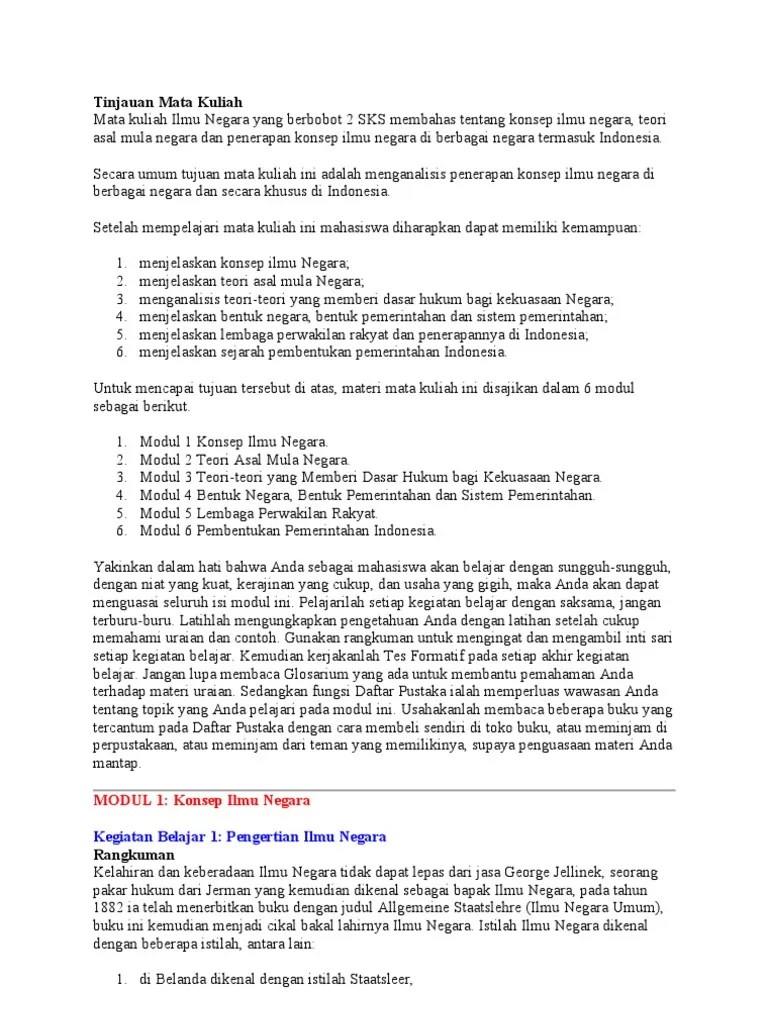 Tinjauan Mata Kuliah ILMU NEGARA 1