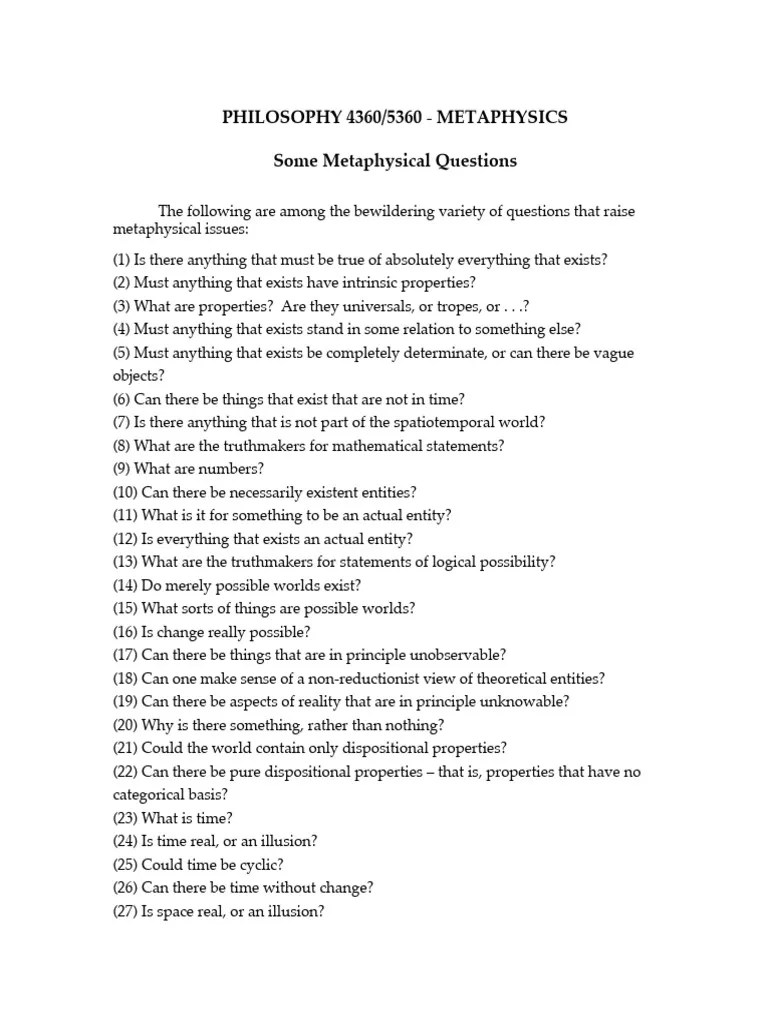 Key Metaphysical Questions Explored | PDF | Metaphysics | Causality
