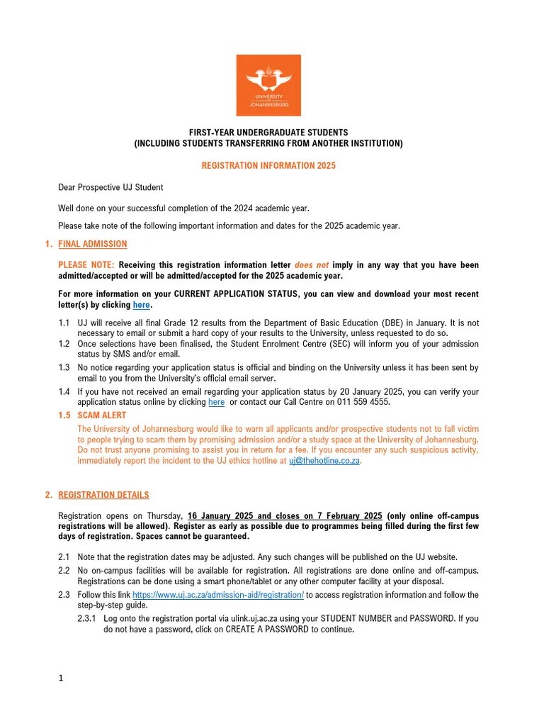 First Year Undergraduate Student Registration 2025 PDF Travel Visa