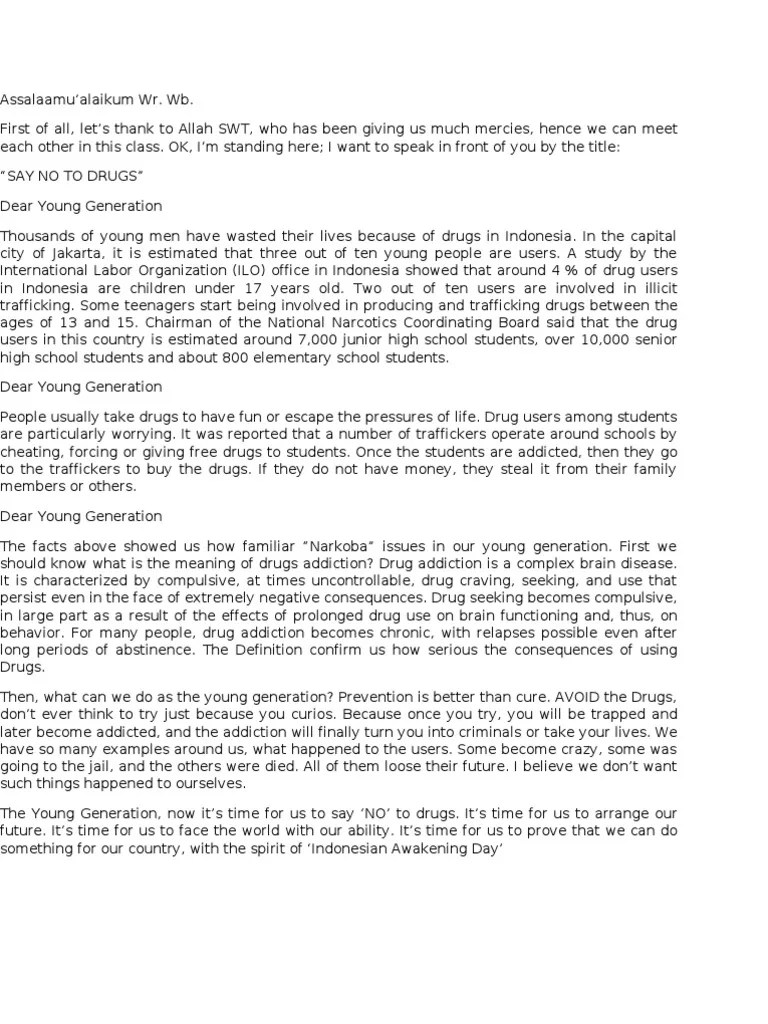 Speech About Drugs Substance Abuse Substance Dependence