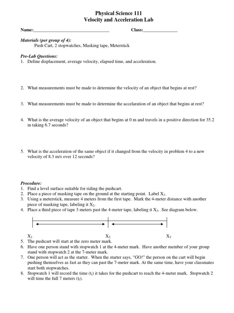velocity and acceleration lab. Velocity Acceleration
