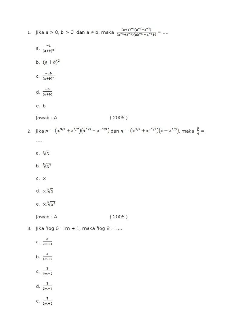 Soal Eksponen Dan Logaritma SPMB