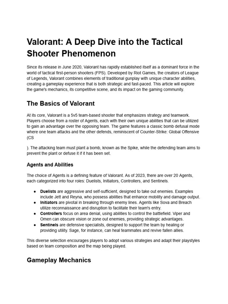 Valorant A Deep Dive Into The Tactical Shooter Phenomenon Pdf Gaming