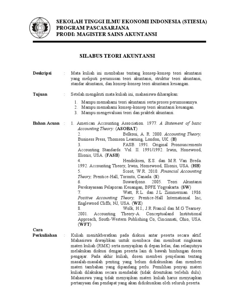 Silabus Teori Akuntansi S2 Wahidah