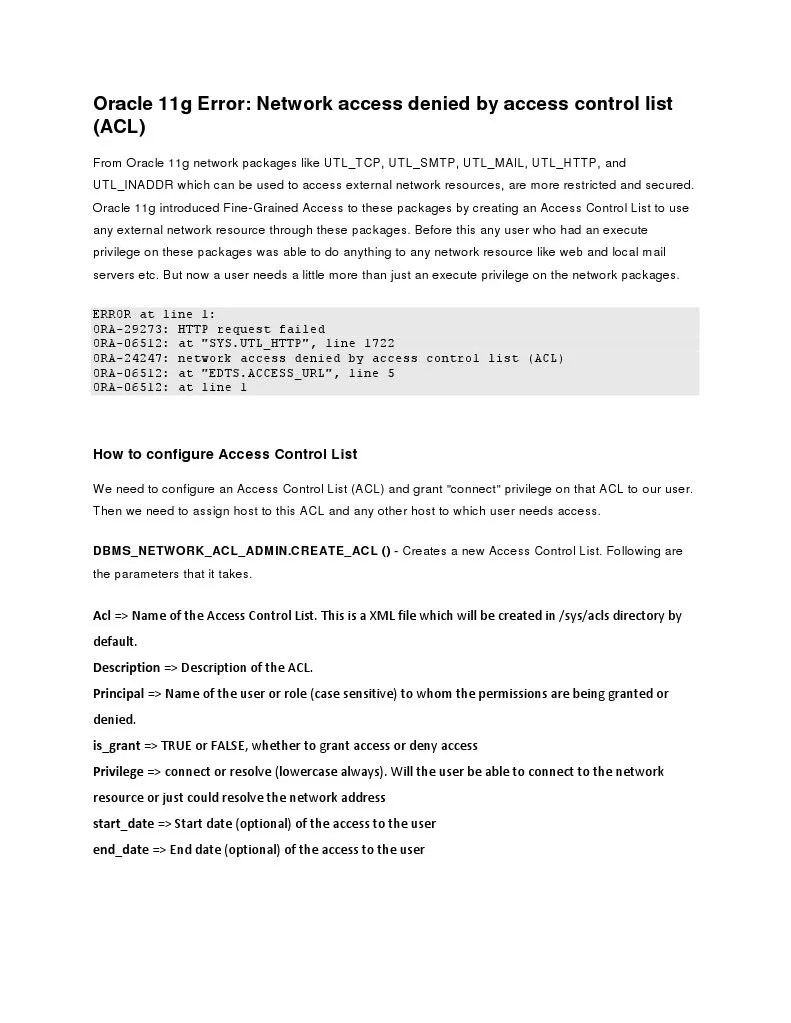 Oracle 11g Access Denied by Access Control