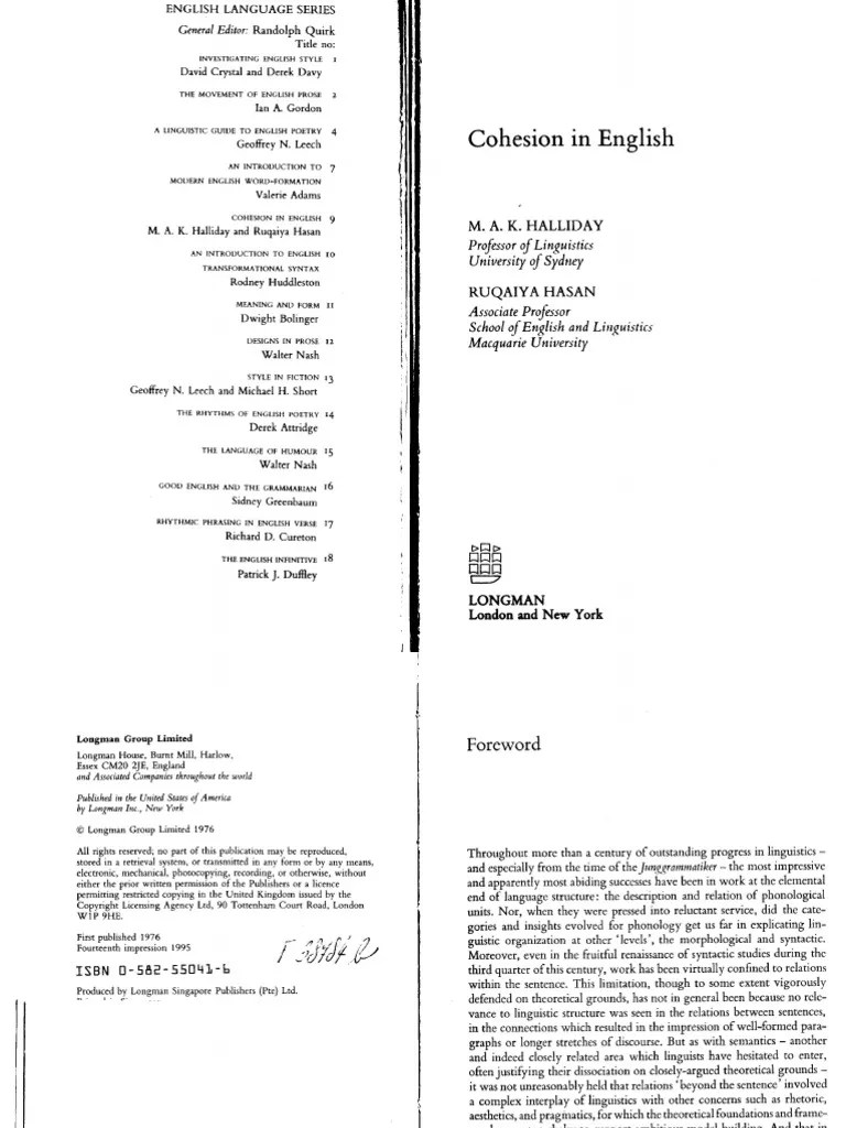 HallidayHasan Cohesion in English
