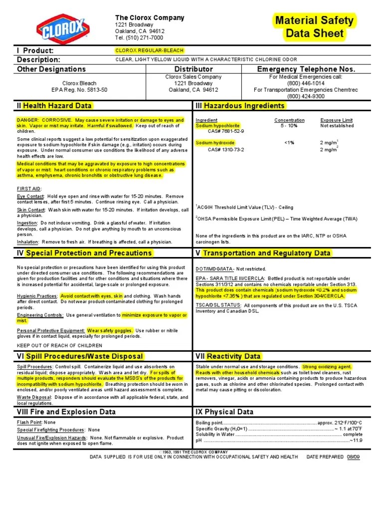 Material Safety Data Sheets (MSDS) Hazardous Chemicals Shamu Stadium
