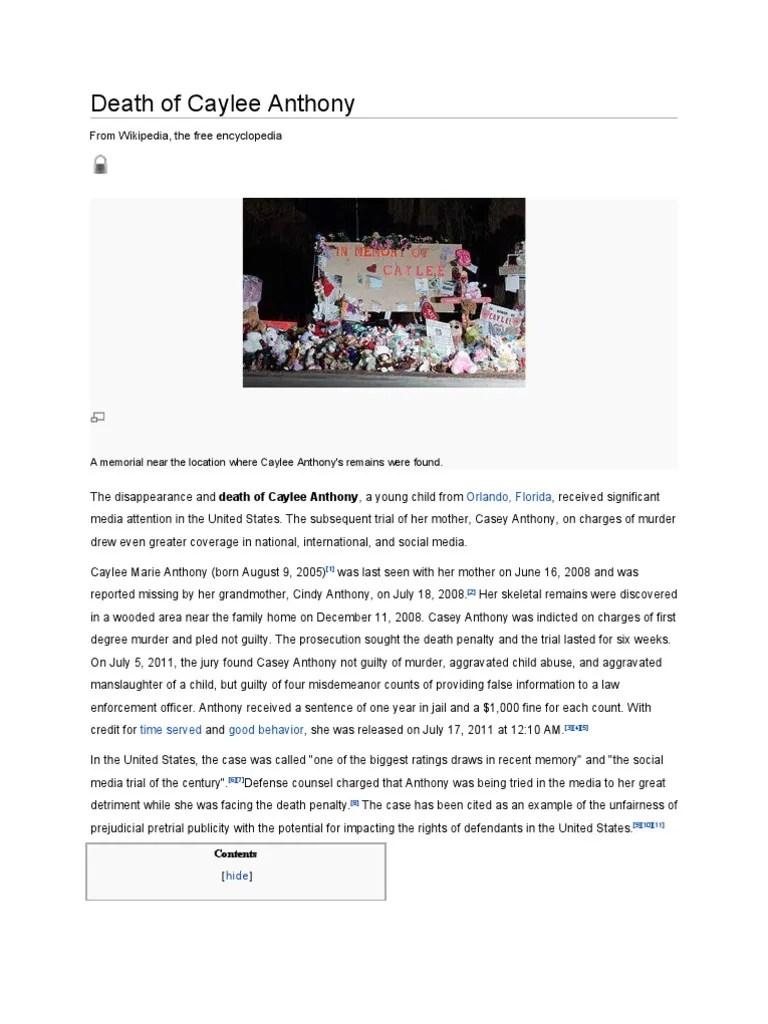 Caylee Anthony Tragic Death and Trial PDF Criminal Justice Crime