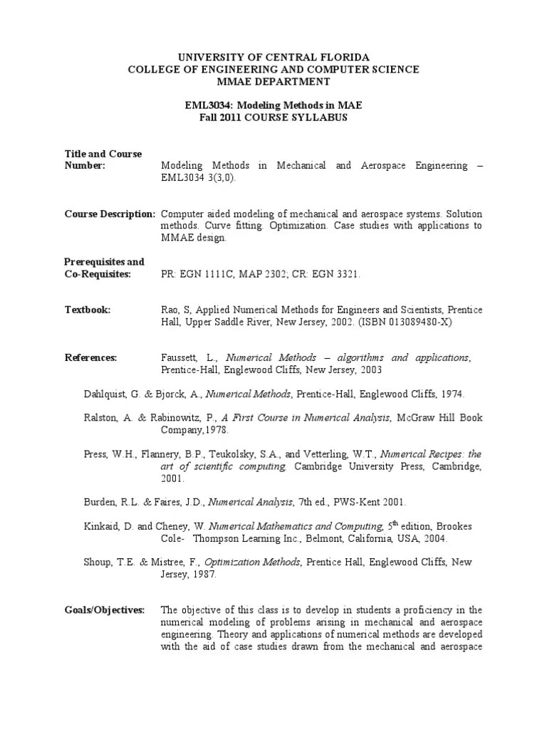 Syllabus (1) Numerical Analysis Equations