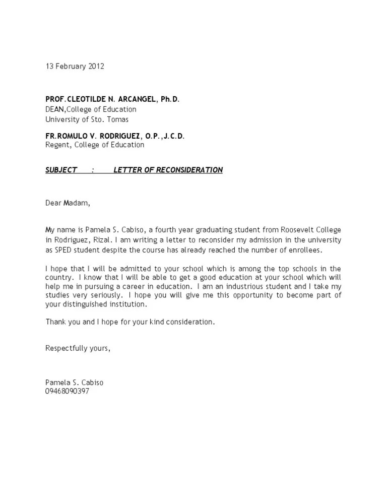 Letter Consideration Universities And Colleges Further Education