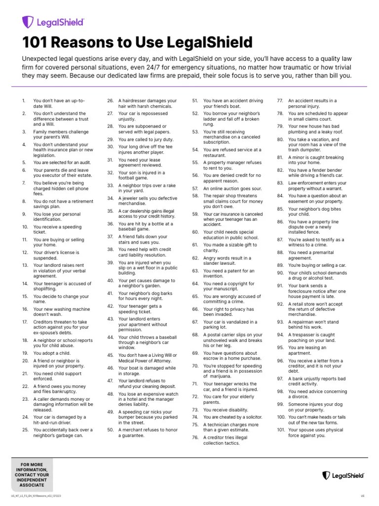 101 Reasons To Have A LegalShield Membership PDF