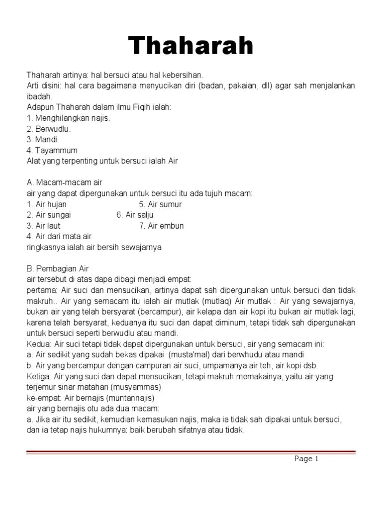 Fiqih Bab III Thaharah Bersuci | PDF