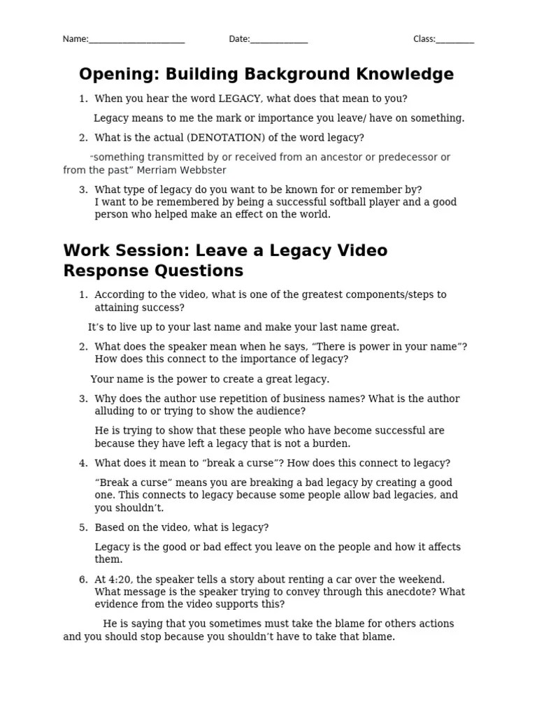 Understanding Legacy And Its Impact Pdf