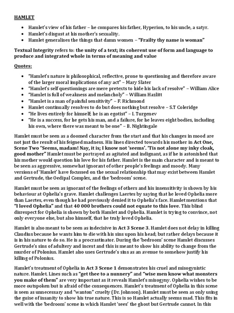 Hamlet Summary Notes Hamlet Free 30day Trial Scribd