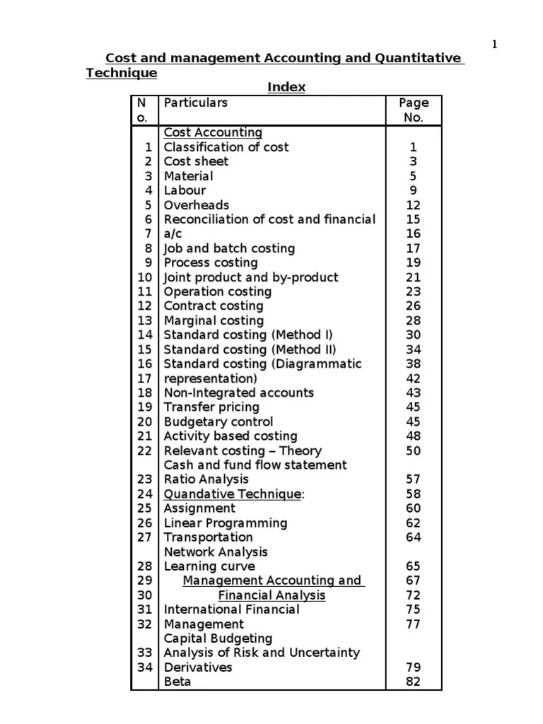 Cost and Management Accounting Notes and Formula Cost