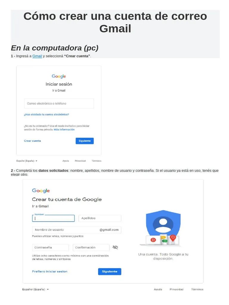 Crear cuenta en Gmail paso a paso | PDF
