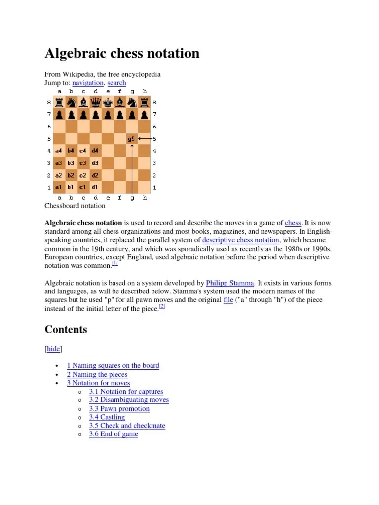 Algebraic Chess Notation Competitive Games Notation
