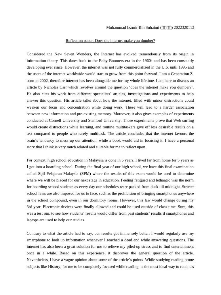 Reflection Paper Does The Make You Dumber? PDF(04)