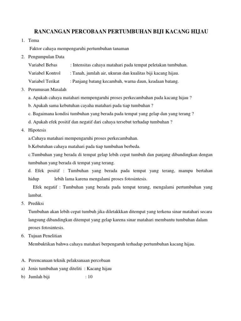 Rancangan Percobaan Pertumbuhan Biji Kacang Hijau | PDF
