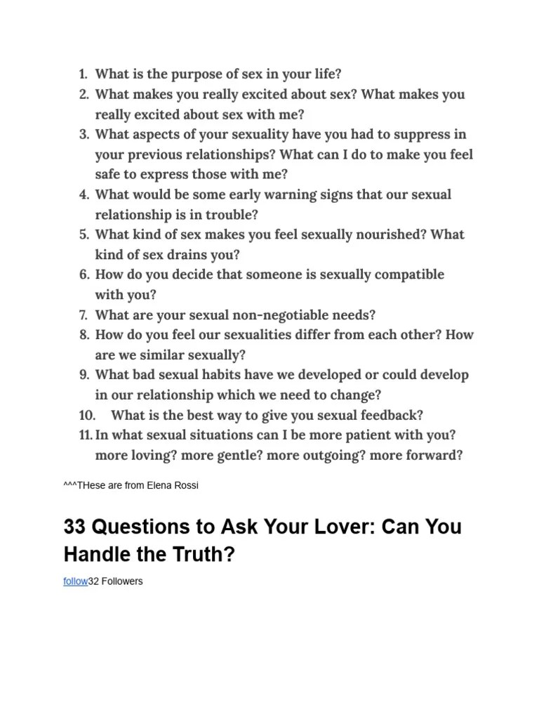 33 Questions To Ask Your Lover Can You Handle The Truth PDF