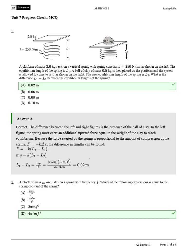 Unit 7 Progress Check MCQ Guide PDF Oscillation Force