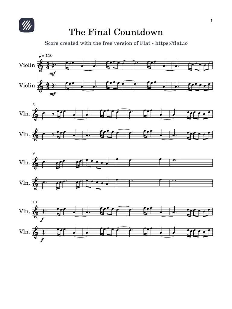 Final Countdown Violin Sheet Music PDF