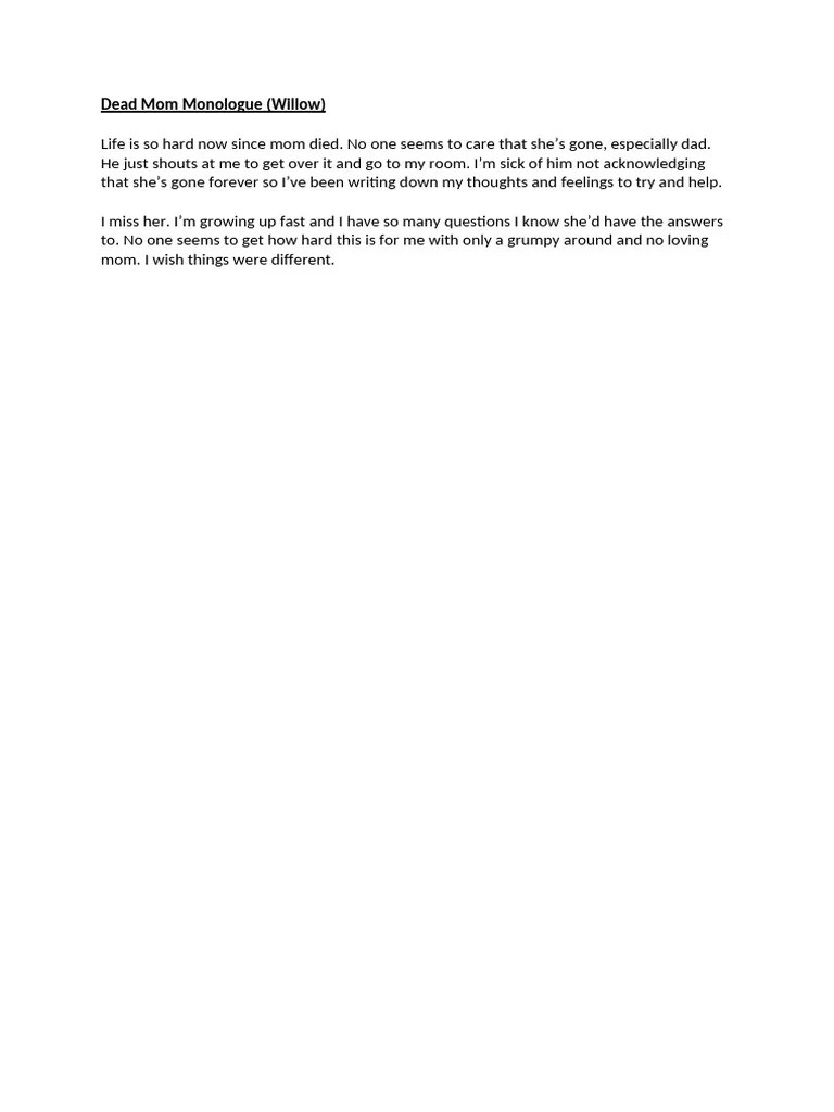 Dead Mom Monologue (Willow) PDF