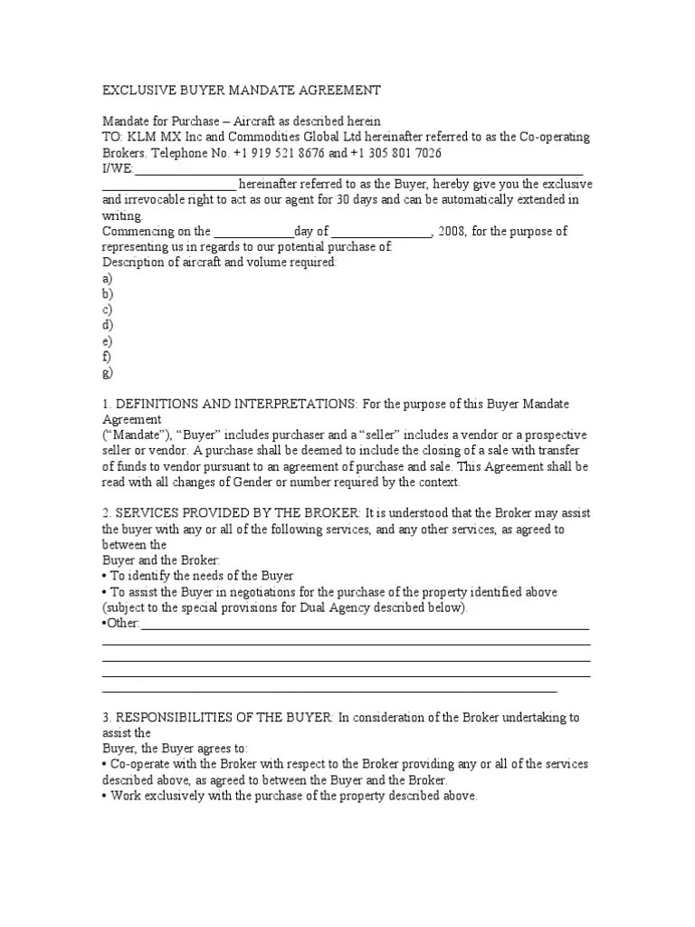 Sole Mandate Agreement Template