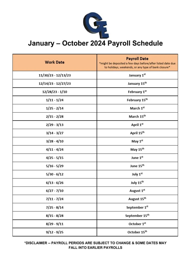 2024 Payroll Schedule Overview PDF