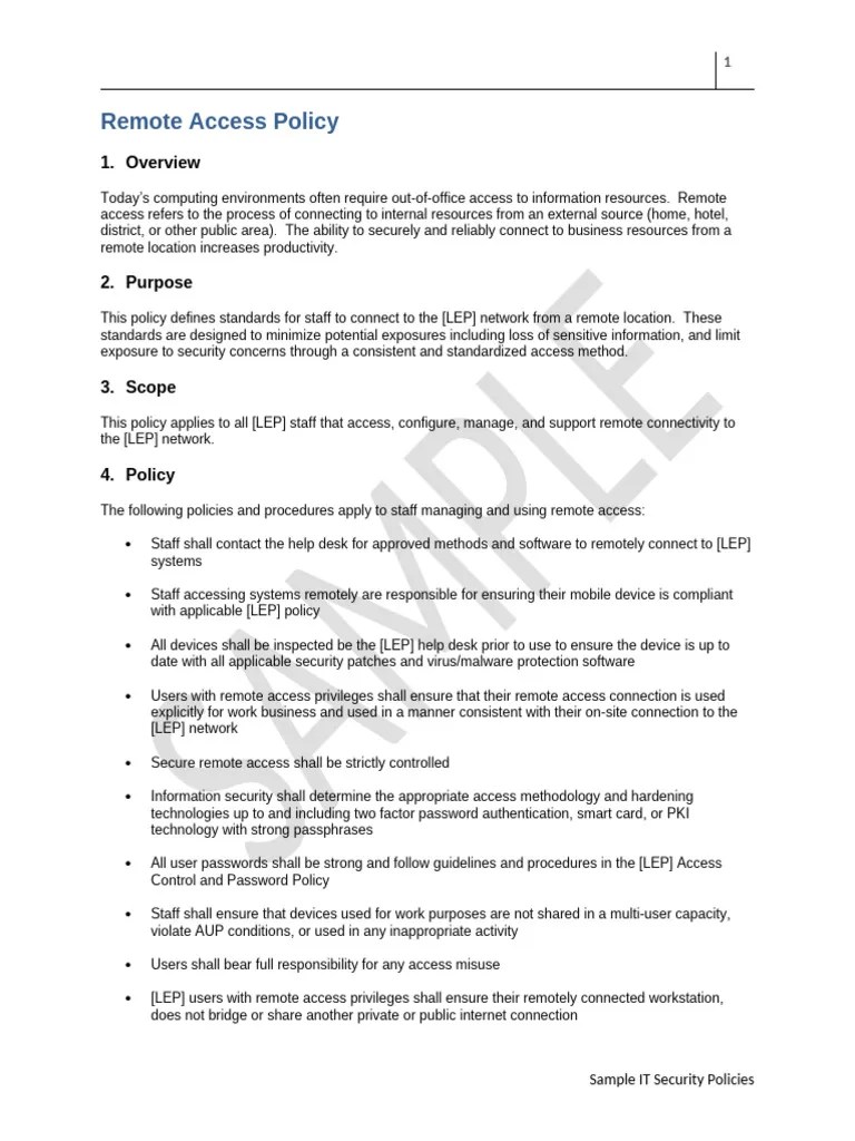 LEP Remote Access Policy PDF Security Computer Security