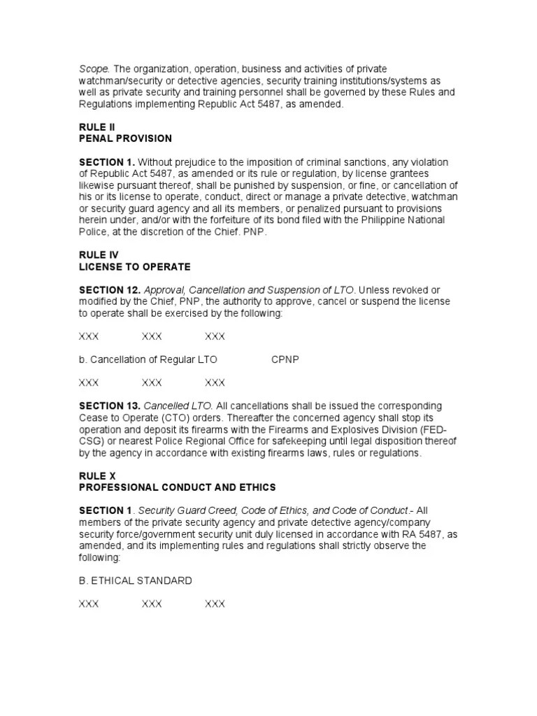 IRR RA 5487 for Ripoll Superb Security Guard Crimes