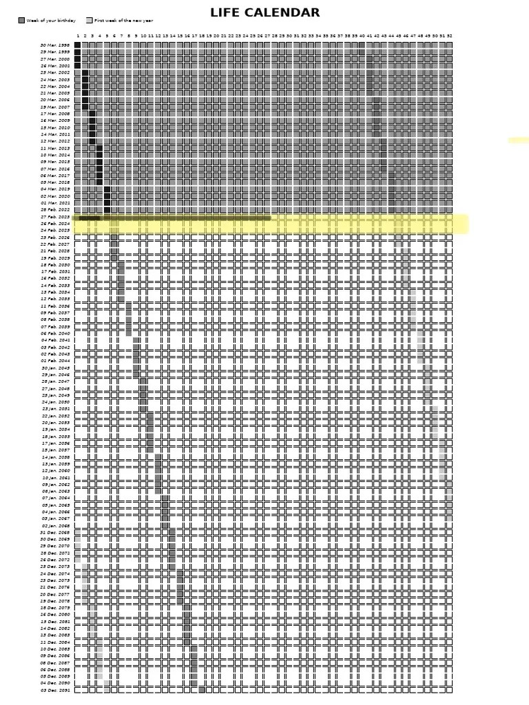 Life Calendar Weekly Milestones PDF