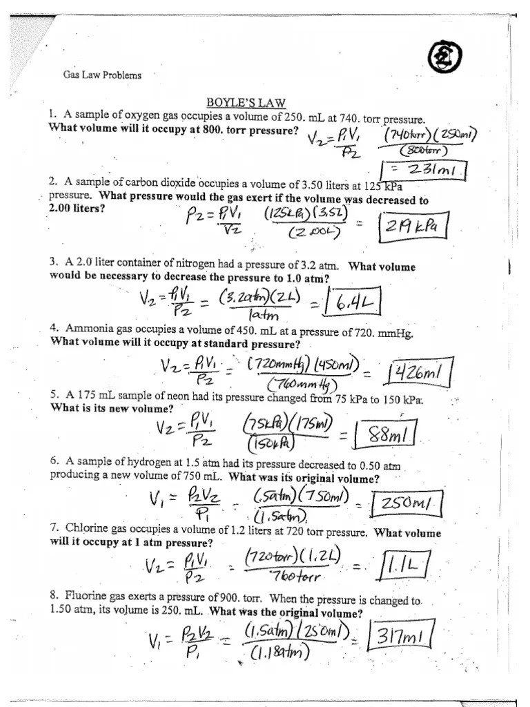 Gas Law Packet Answers