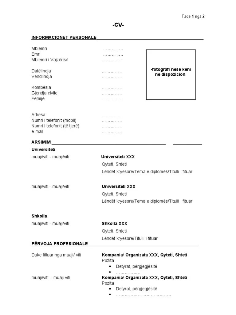CV Standard TemplateShqip PDF