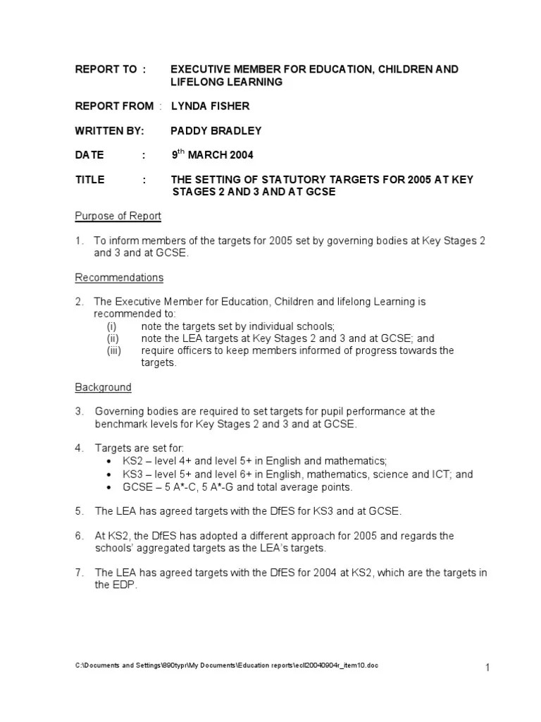The Setting of Statutory Targets For 2005 PDF Cognition Further