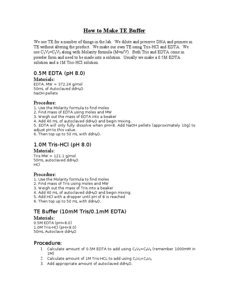 Tris Edta Buffer Solution Recipe Bryont Blog