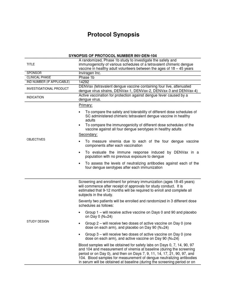 Protocol Synopsis Vaccines Public Health