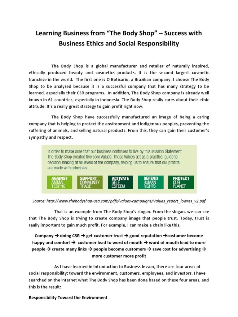 body shop Corporate Social Responsibility Employment