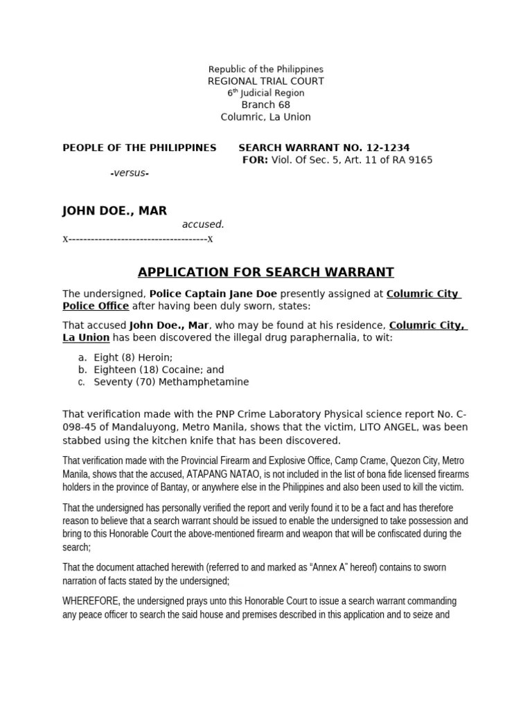 Application For Search Warrant Pdf Search Warrant Justice
