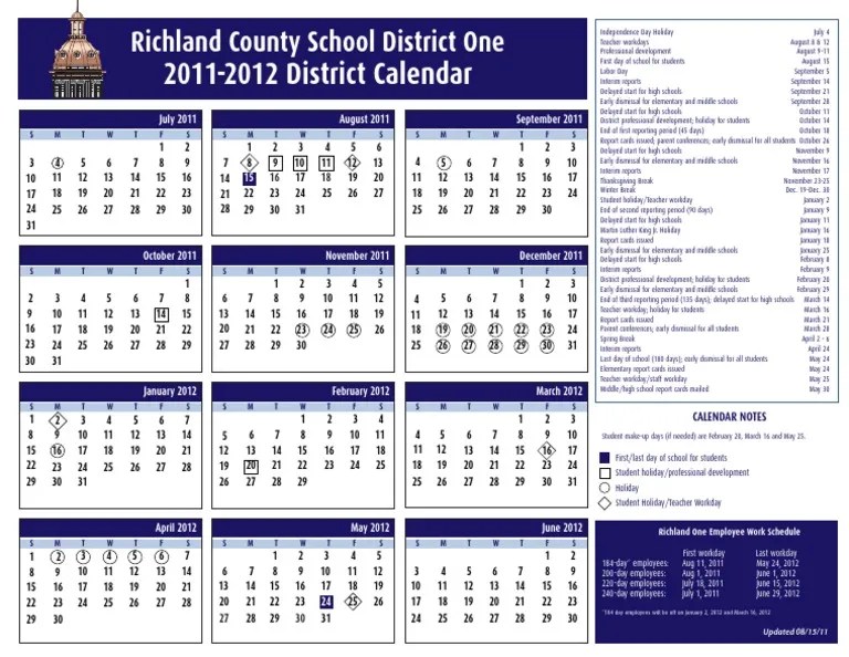 Richland One 201112 District Calendar 081511 PDF Educational
