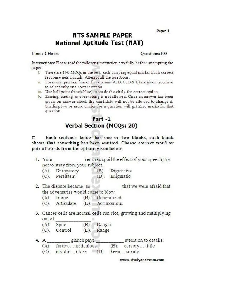 Nts Sample Paper PDF