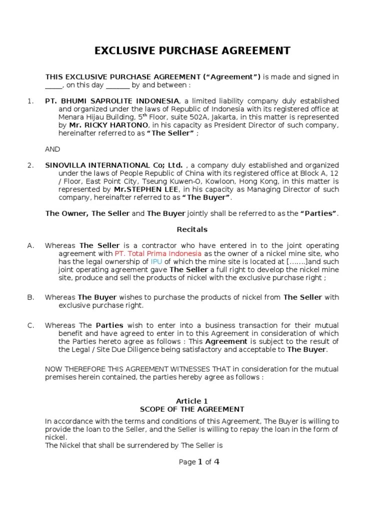 Exclusive Purchase Agreement_1 Due Diligence Contractual Term
