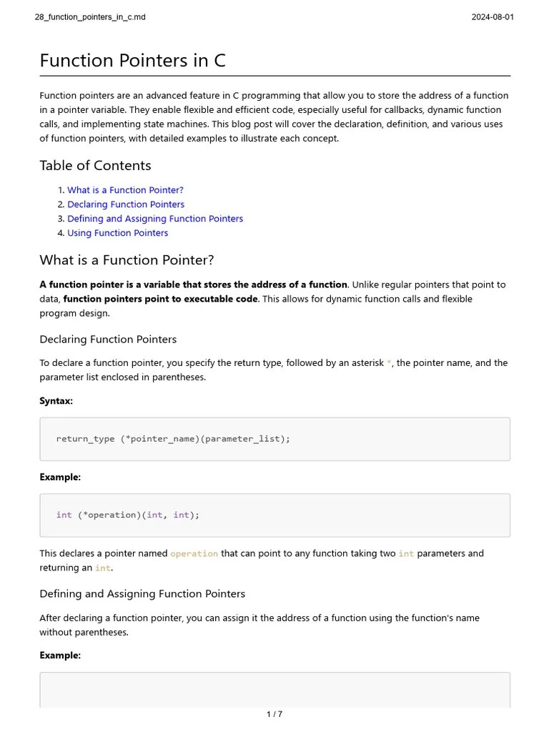 Mastering Function Pointers in C PDF Pointer Programming