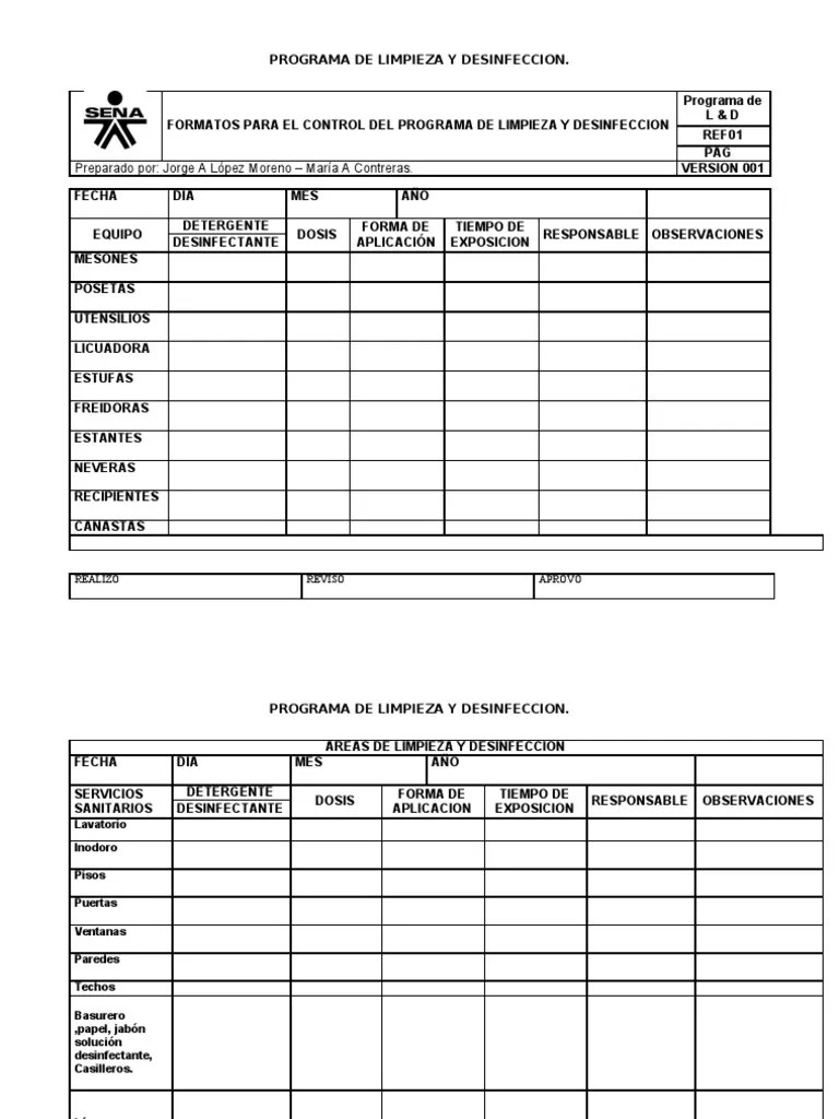 Formatos Para El Control Del Programa de Limpieza y