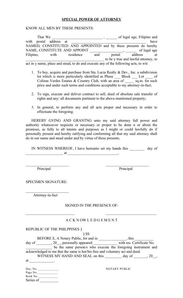 Special Power of Attorney