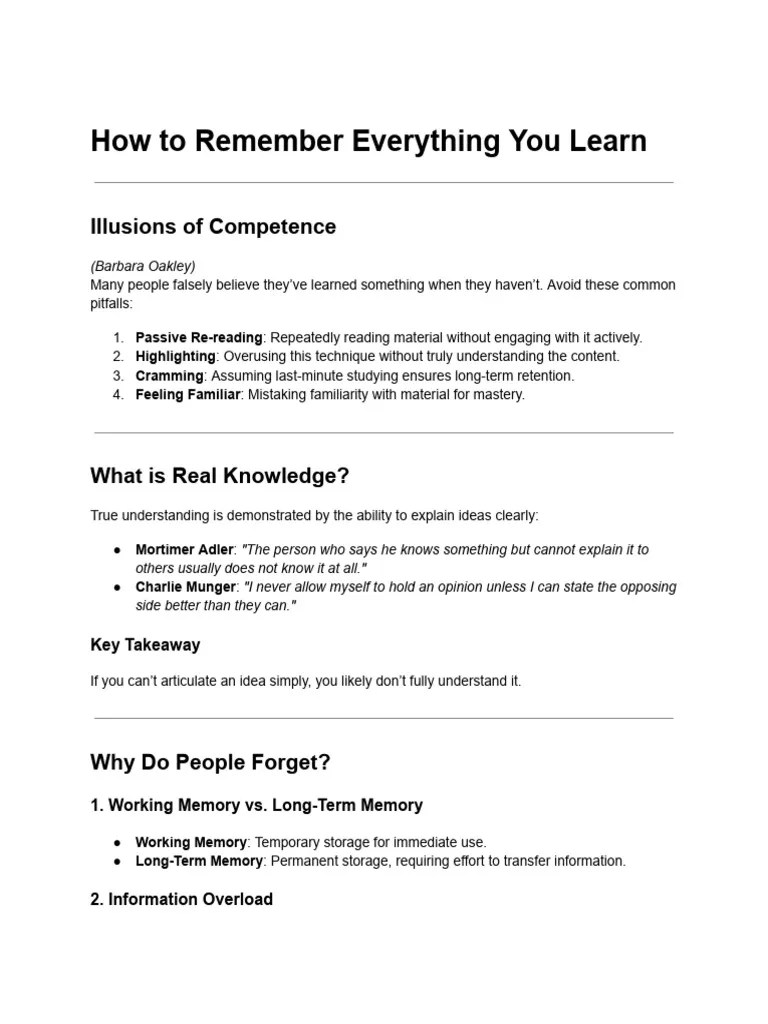 Mastering Memory Retention Techniques PDF Memory Recall (Memory)