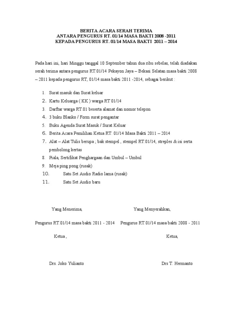 Berita acara pemilihan rt 29 docx berita acara pemilihan. Contoh Surat Berita Acara Serah Terima Jabatan Ketua Rw Nusagates